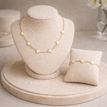 Set Colier-Bratara Dama Gold White Alhambra [2]