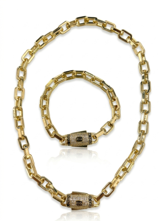 BIJUTERII DAMA - Set Colier-Bratara Monaco Placat 14K / 8 MM