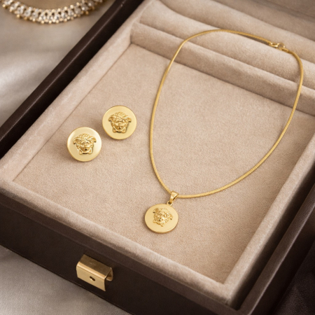 BIJUTERII DAMA - Set Colier-Cercei Dama Gold Medusa Classic