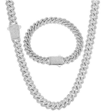 LANTURI - Set Cuban Full Diamonds Silver