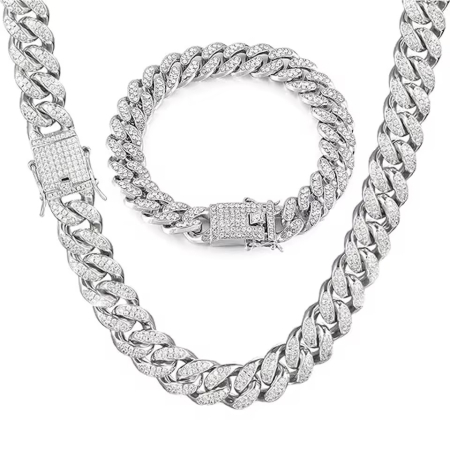 LANTURI CUBAN - Set Cuban Full Diamonds Silver