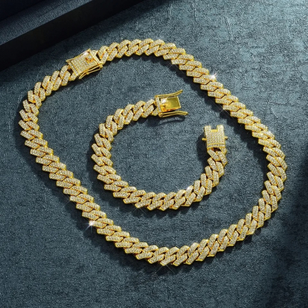 LANTURI CUBAN - Set Cuban Gold Full Diamonds 12MM