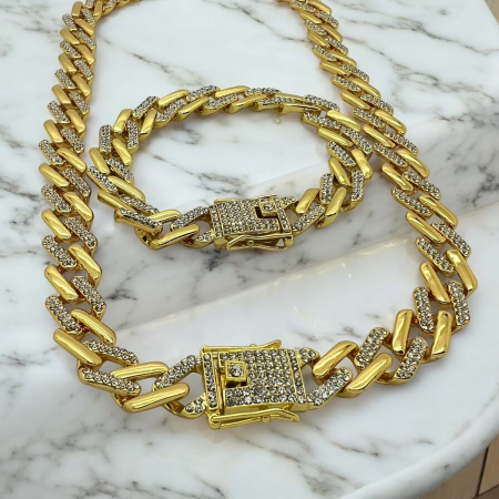 Set Cuban Gold Zircon Diamonds 12MM [2]