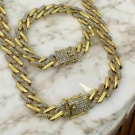 LANTURI CUBAN - Set Cuban Gold Zircon Diamonds 12MM