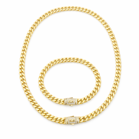 BIJUTERII DAMA - Set Cuban Monaco Gold 14K Plated 6 MM / 40 CM