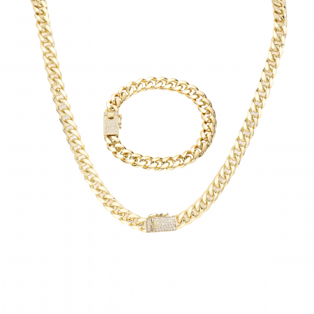 COLIERE INOX - Set Cuban Monaco Gold 14K Plated 8 MM