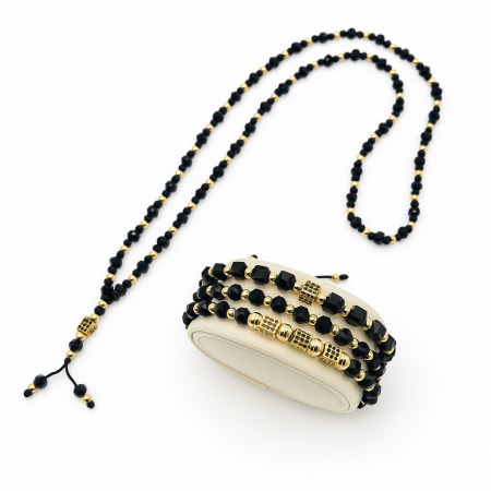 LANTURI - Set Lant-3 bratari GoldBlack Cubic