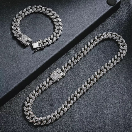 LANTURI CUBAN - Set Cuban Full Diamonds Silver