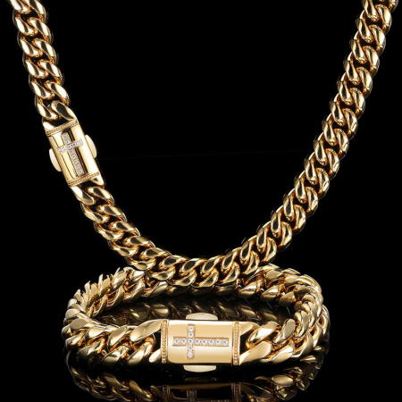 Set Lant-Bratara Brooks Gold Cross Cuban [0]