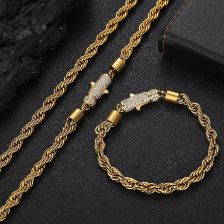 LANTURI CUBAN - Set Lant-Bratara Brooks Gold Rope Diamonds
