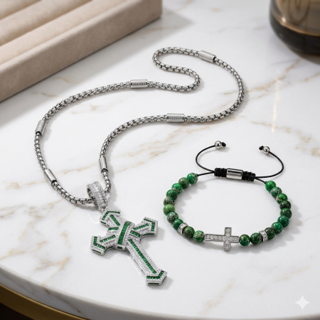 Set Lant-Bratara Brooks Imperial Green Cross [2]