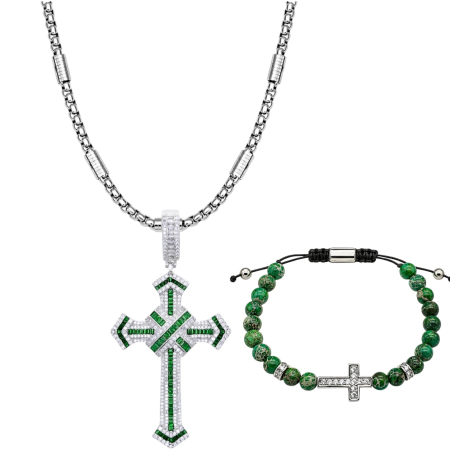 LANTURI - Set Lant-Bratara Brooks Imperial Green Cross