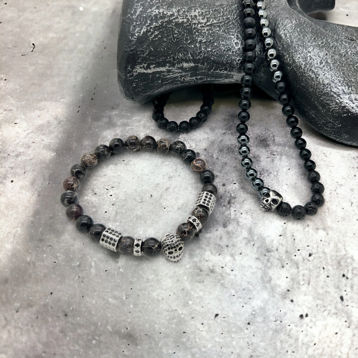 Set Lant-Bratara Brooks Mix Stones Skull [2]
