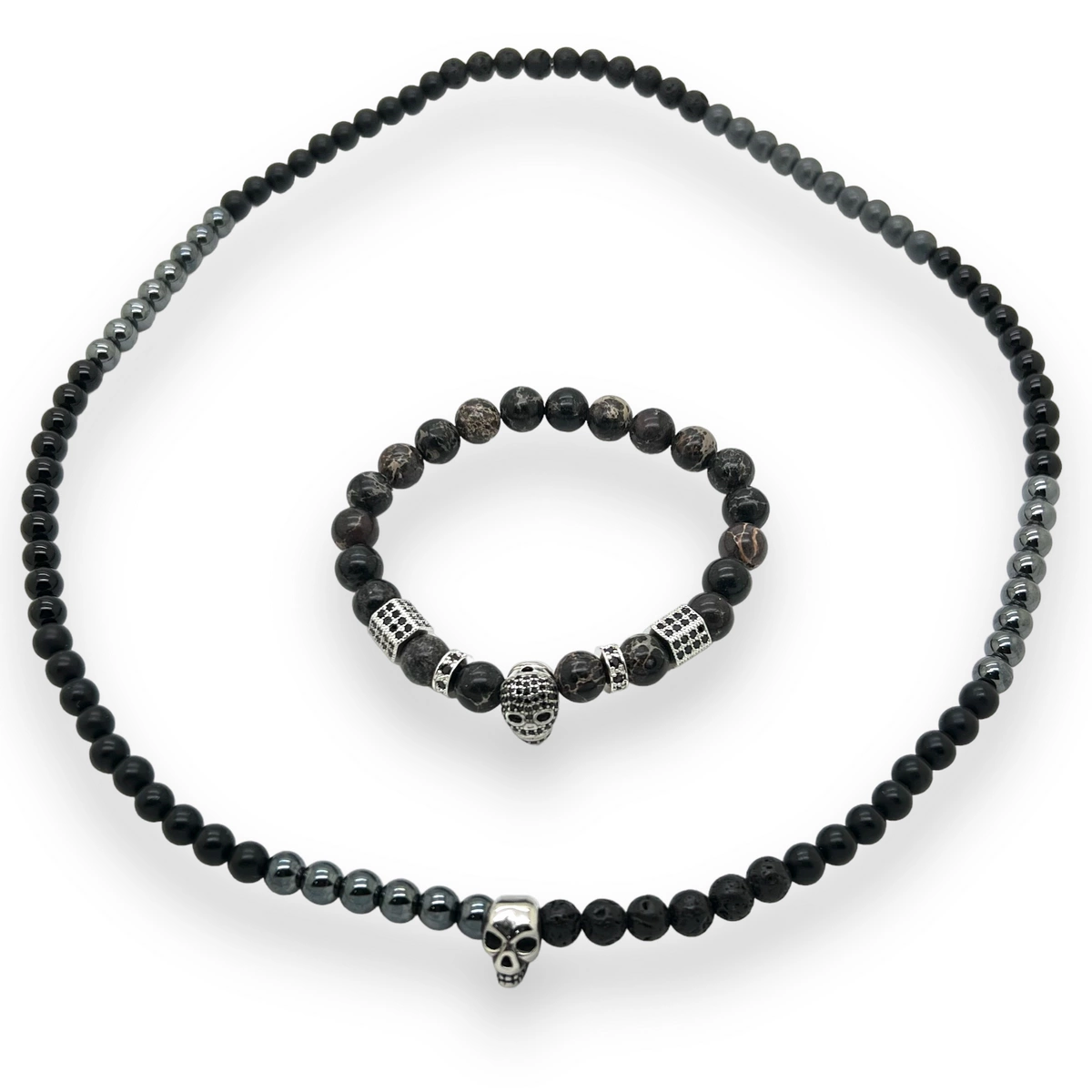 LANTURI - Set Lant-Bratara Brooks Mix Stones Skull