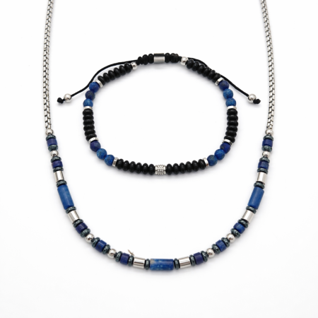 LANTURI ROSARY - Set Lant-Bratara Brooks Waterproof Blue Agate