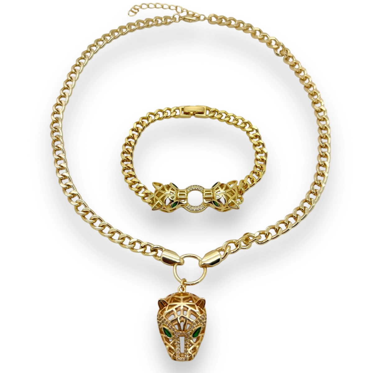 COLIERE INOX - Set Lant-Bratara Cuban Gold Gatopardo Diamonds