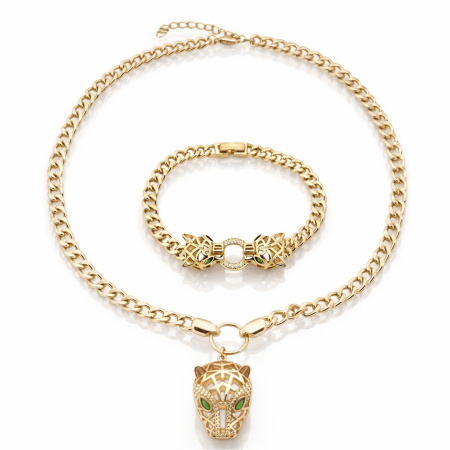 COLIERE - Set Lant-Bratara Cuban Gold Gatopardo Diamonds
