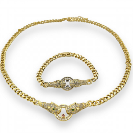 COLIERE INOX - Set Lant-Bratara Cuban Gold Gatopardo Ring