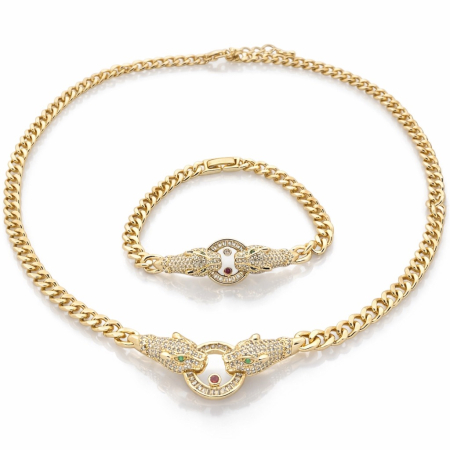 COLIERE - Set Lant-Bratara Cuban Gold Gatopardo Ring