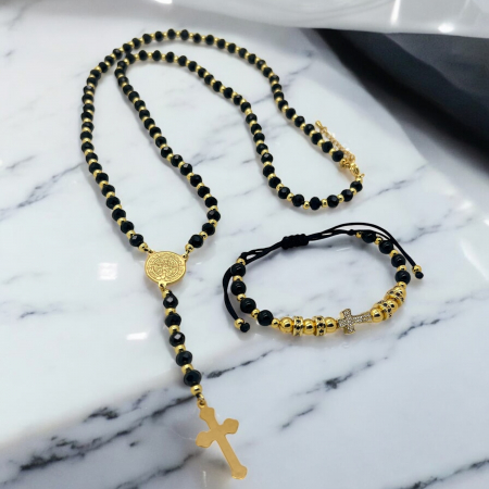 Set Lant-Bratara GoldBlack 14K Plated Rosary [1]