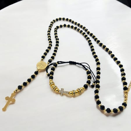 Set Lant-Bratara GoldBlack 14K Plated Rosary [2]