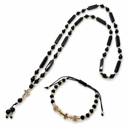 LANTURI - Set Lant-Bratara GoldBlack Rosary