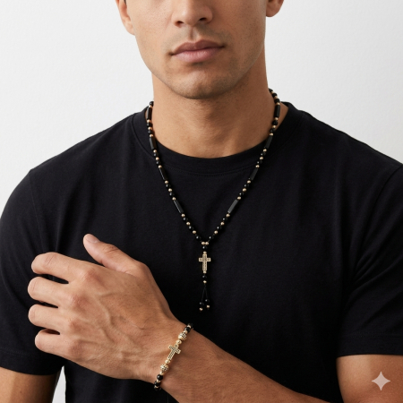 Set Lant-Bratara GoldBlack Rosary [1]