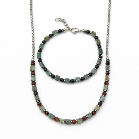 SET LANT&BRATARA - Set Lant-Bratara Green Natural Ja Stone