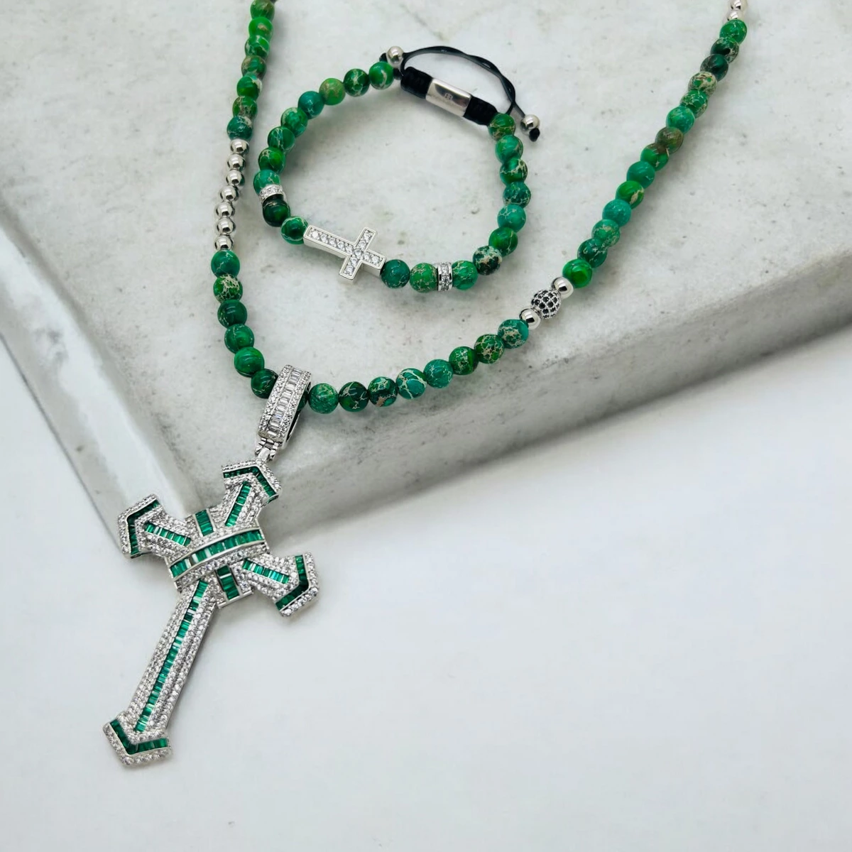 Set Lant-Bratara Royal Green Diamonds Cross [2]