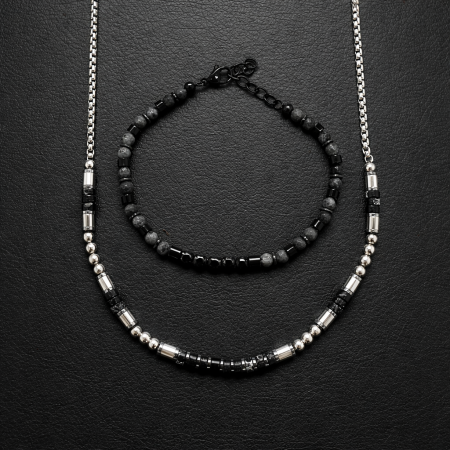 Set Lant-Bratara Steel And Black Stones [2]