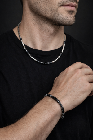 Set Lant-Bratara Steel And Black Stones [1]