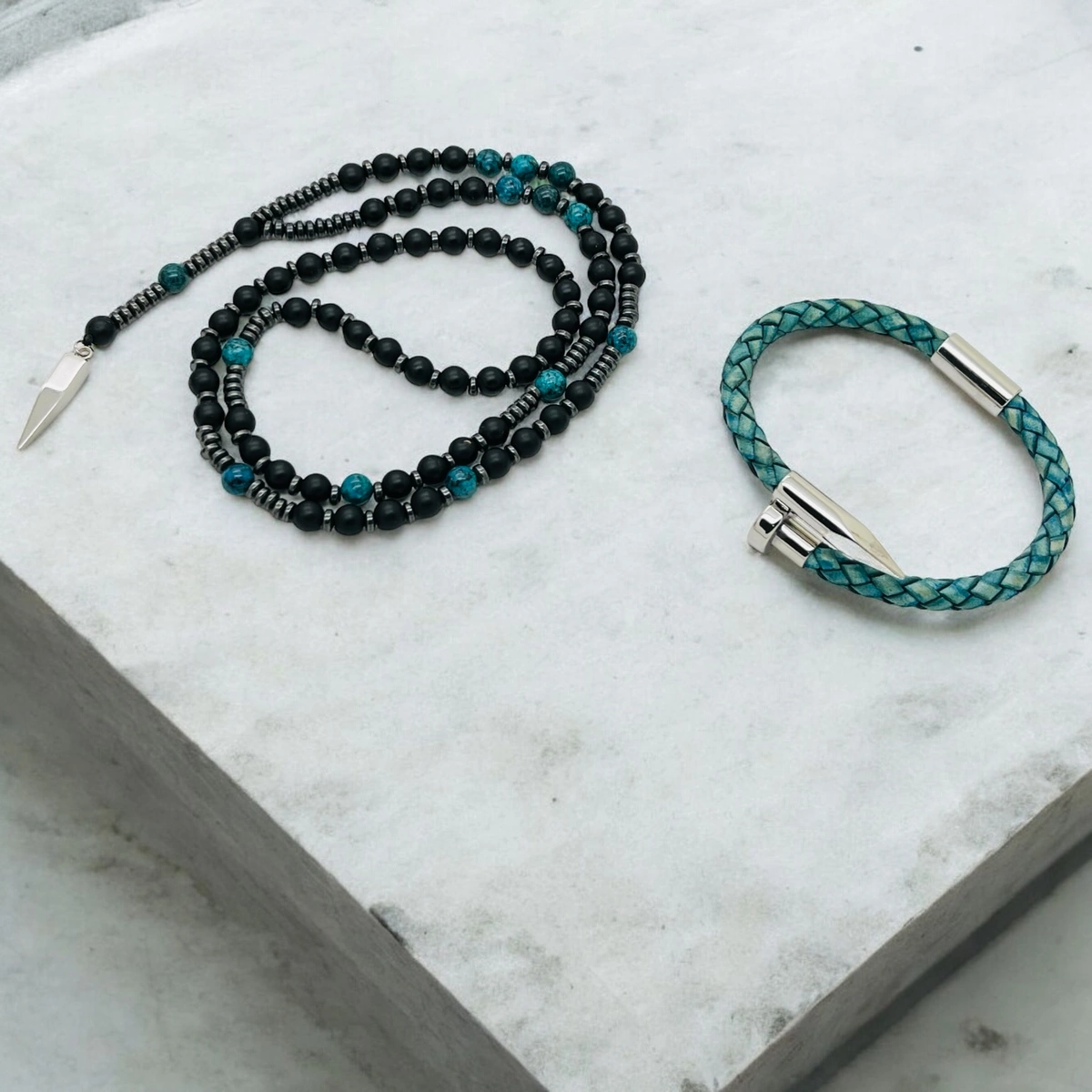 Set Lant-Bratara Stones And Leather [1]