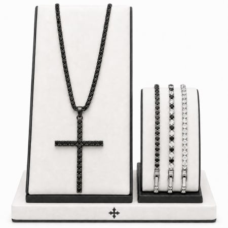 BRATARI BARBATI - Set Lant-Bratari Black Tennis Diamonds