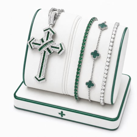BRATARI BARBATI - Set Lant-Bratari Blue Tennis Royal Green Diamonds