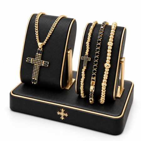BRATARI BARBATI - Set Lant-Bratari GoldBlack Tennis