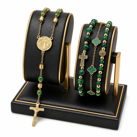 SET LANT&BRATARA - Set Lant-Bratari Rosary Gold-Green Royal