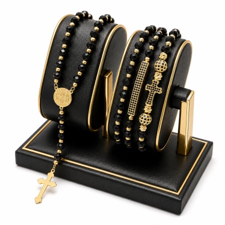 BRATARI BARBATI - Set Lant-Bratari Rosary GoldBlack Luxury