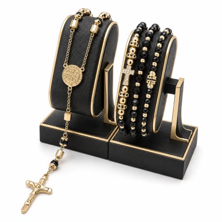 BRATARI BARBATI - Set Lant-Bratari Rosary GoldBlack Luxury