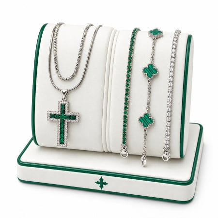 LANTURI CU PANDANTIV - Set Lant-Bratari Slim Tennis Royal Green Diamonds