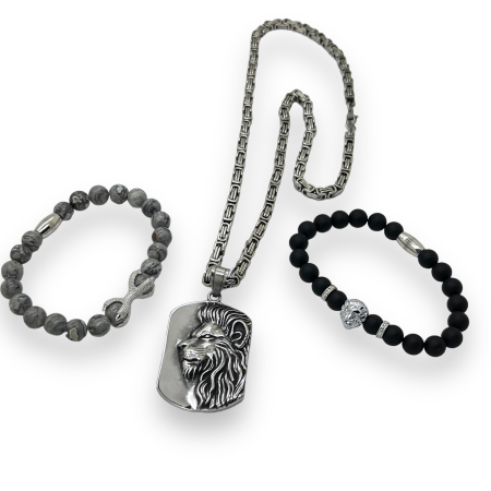LANTURI - Set Lant si 2 Bratari Inox King Lion