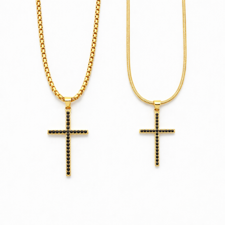 LANTURI CU PANDANTIV - Set Lanturi Cupluri Cruce Tennis Gold