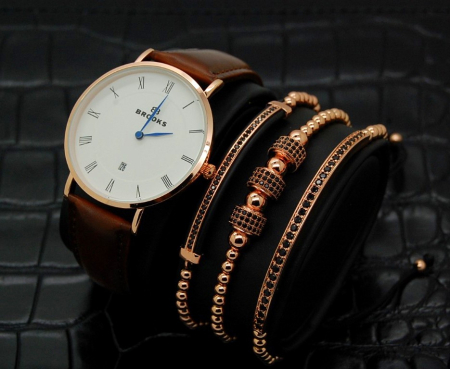 Set Luxury Watch Brooks & Set 3 Rose Gold Bracelets [4]