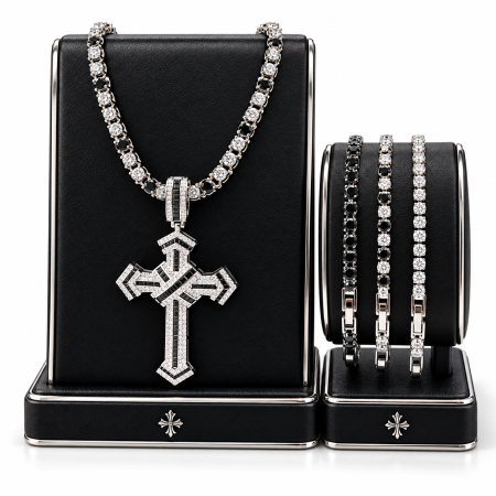 LANTURI - Set Tennis Lant-Bratari Black-White Exquisite Cross