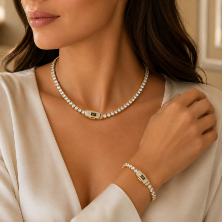 Set Tennis Monaco Diamonds 4 MM Gold Plated 14K [1]