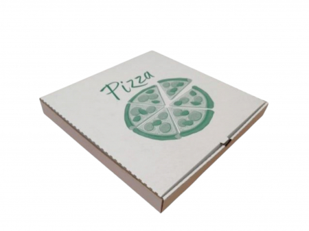 Ambalaje Pizza - Cutii Pizza alb cu verde 280 x 280 x 35 mm