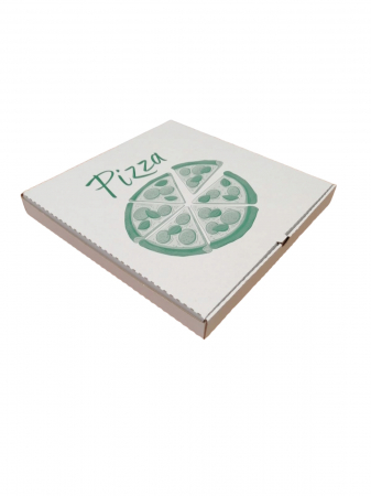 Ambalaje Pizza - Cutii Pizza alb cu verde 330 x 330 x 35 mm