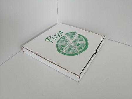 Ambalaje Pizza - Cutii Pizza alb cu verde / rosu / negru 300 x 300 x 35 mm, 50buc/set
