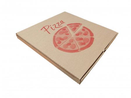 Ambalaje Pizza - Cutii Pizza natur cu rosu 420 x 420 x 35 mm