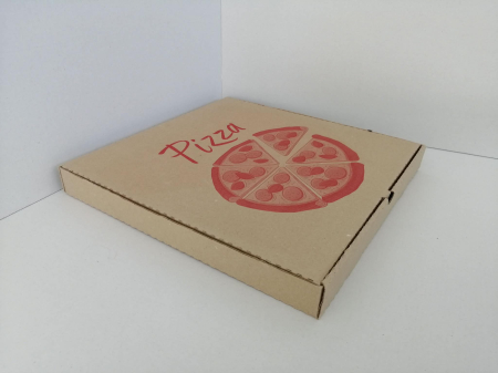 Ambalaje Pizza - Cutii Pizza natur cu verde / rosu / negru  330 x 330 x 35 mm, 50buc/set