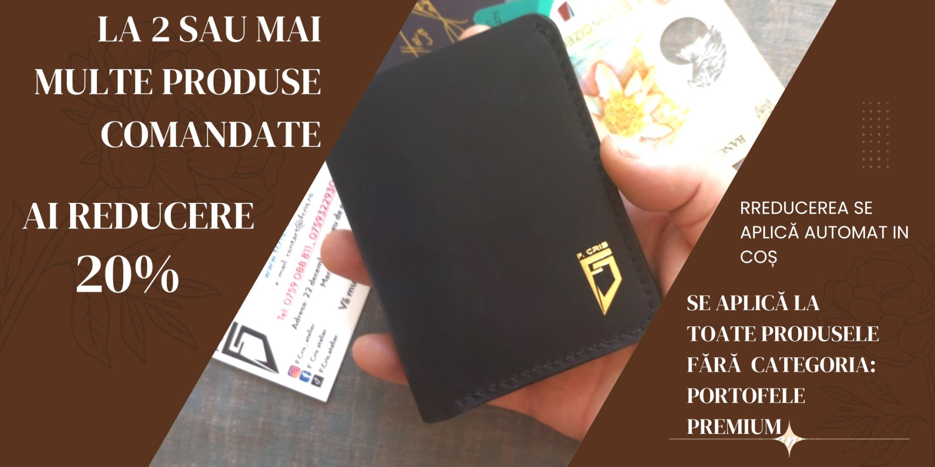 Comanda 2 produse & primești -20% reducere Valabila doar pentru Casual & Curele & accesorii diverse . Portofelele Premium sunt excluse